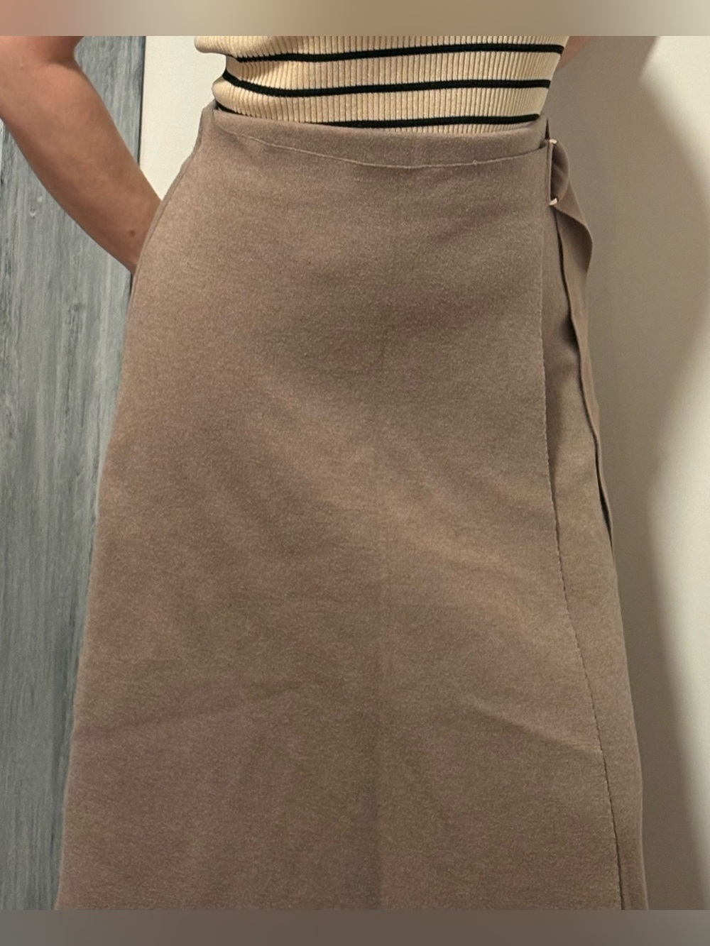 Simons Taupe A-Line Wrap Midi Skirt